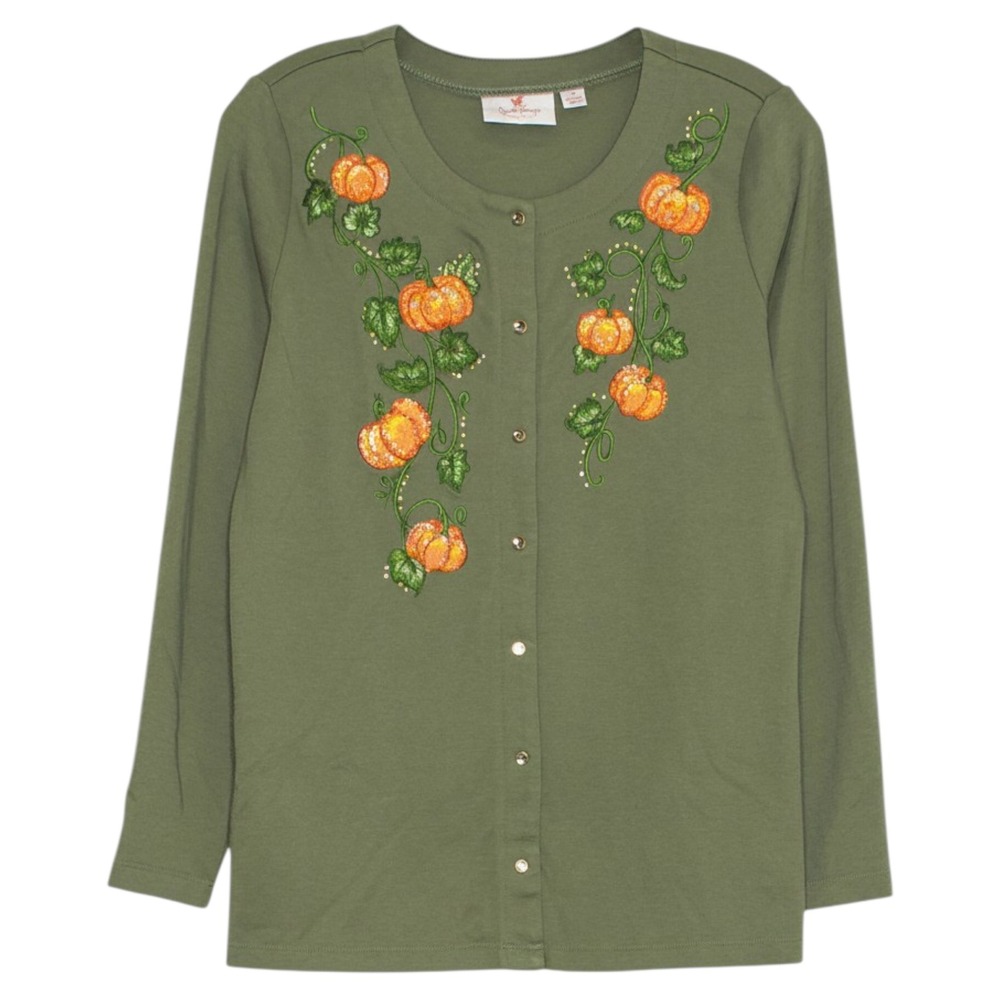 Quacker Factory Cardigan Pumpkin Embroidered Fall Thanksgiving Novelty Casual XS